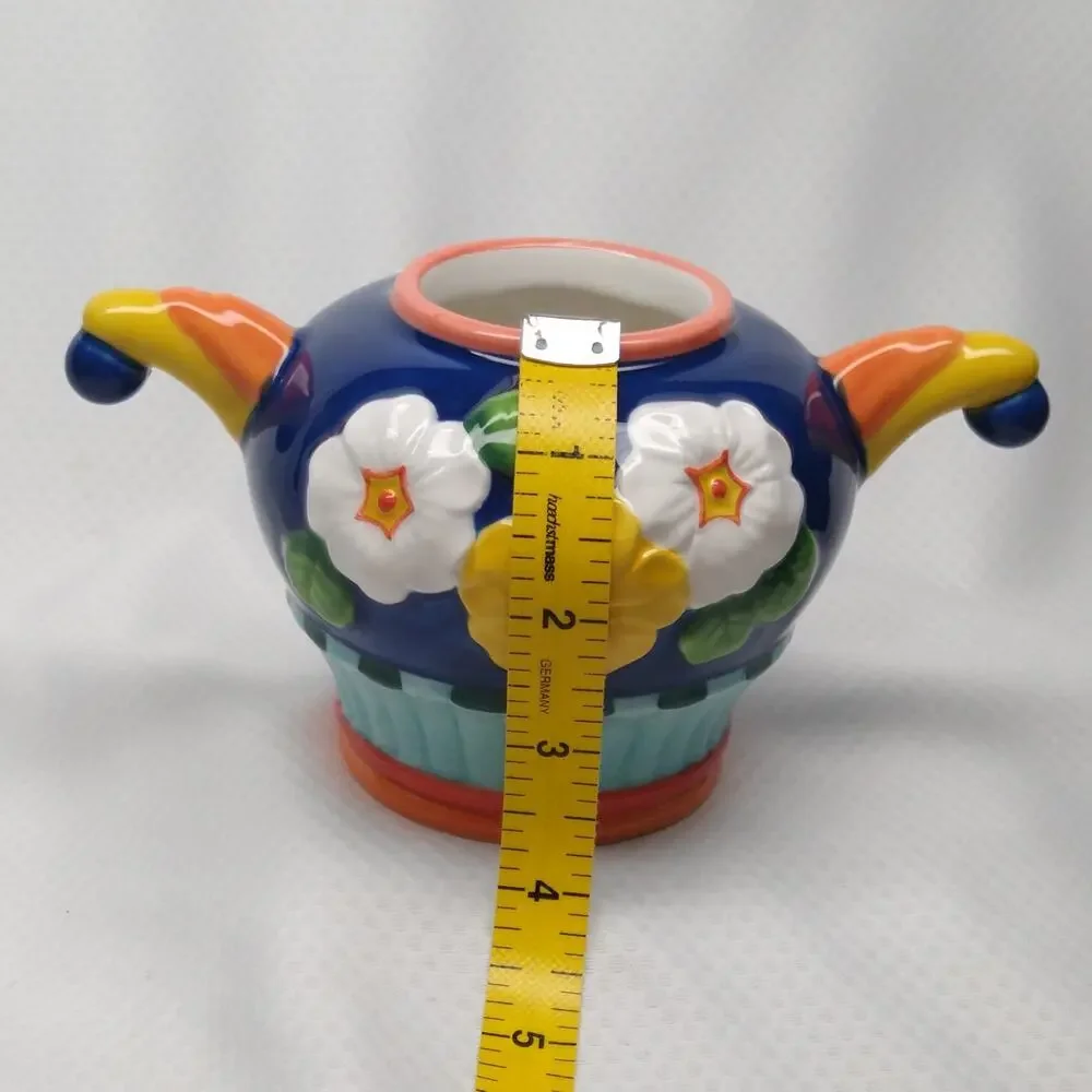 Department 56 Primrose Sugar Creamer Set Floral 3D Blue Yellow 1990s Vintage